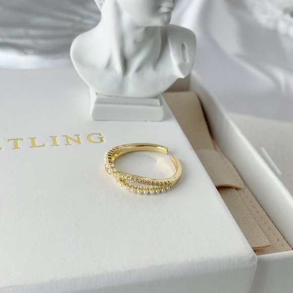 Pearl and CZ Cross Open Ring - Picture 6 of 9
